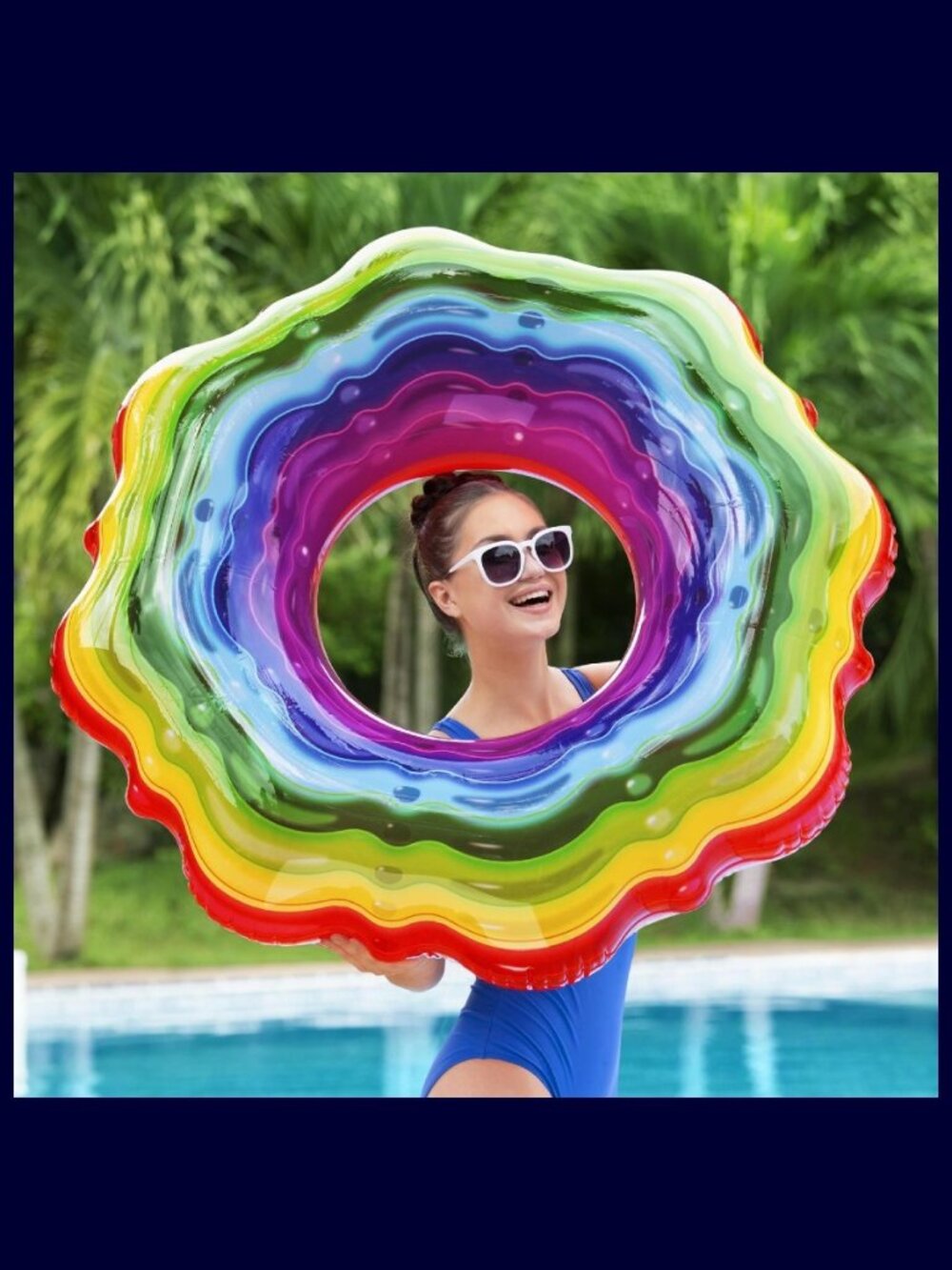 NIB Rainbow Ribbon Tube Inflatable Pool Float/Raft by Bestway 41.5"x41.5"x10.5"